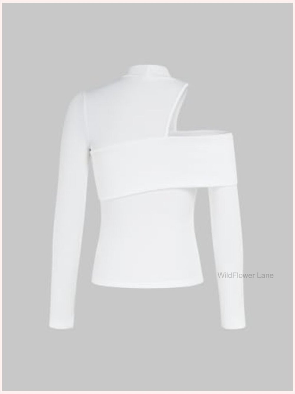 Asymmetrical Cold Shoulder Mock Neck Long Sleeve Cut Out Tee Top - Picture 2 of 4